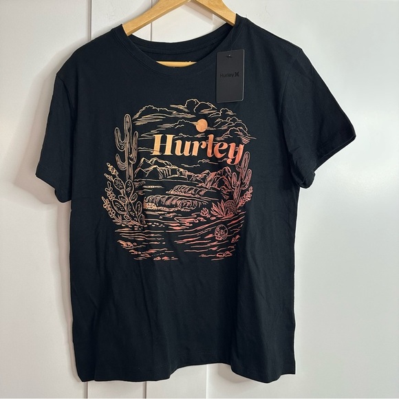 Hurley Black desert Graphic T-Shirt Large cropped boxy oversized sunset orange - Picture 1 of 7